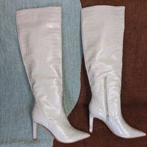 Nine West Maxim Gray Silver Crocodile Embossed Knee-High Boots Sz 5M